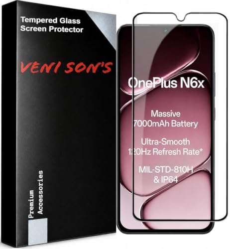 Image of VENI SON'S Scratch And Tear Resistant, Crystal Clear Edge to Edge Tempered Glass Screen Protector Guard Compatible With OnePlus Nord N6X 5G