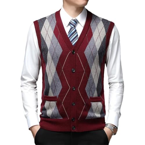 Mens Wool Sweater Vest Argyle Diamonds V Neck Knit Vest Trendy Casual Business Waistcoat