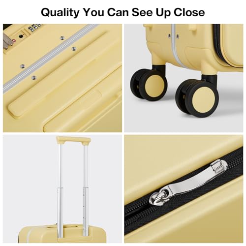 Image of mixi 17x14x9 Carry On Luggage Underseat PC Hard Shell Suitcase Top Opening Aluminum Frame Travel Suitcases with Wheels, Lark Yellow