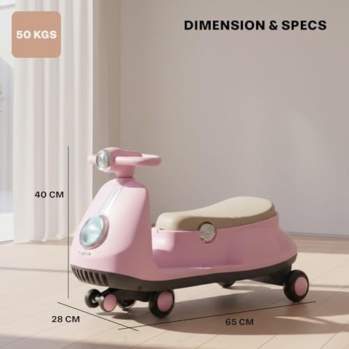 Image of Baybee Gliddo Baby Swing Car for Kids with LED Lights & Music | 360 Steering Twister Push Ride On with Wide Seat, Storage & Smooth Glide | Wiggle Magic Car for Boys & Girls Aged 3+ Years (Pink)