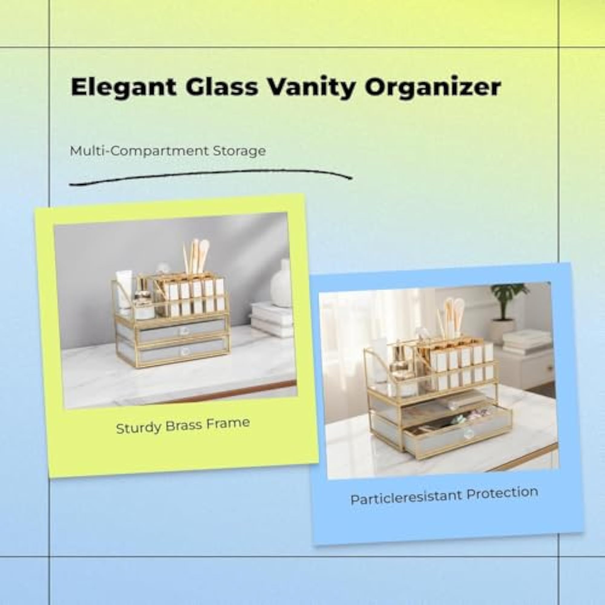 Glass Makeup Organizer for Vanity Storage