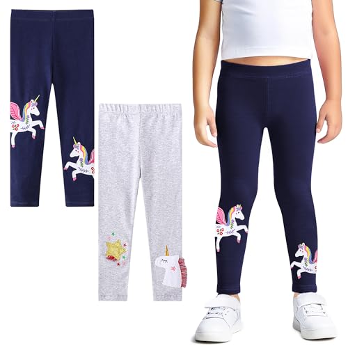 FILOWA Leggings Mädchen Kinder Baumwolle Stretch Hose 2-Pack Einhorn...