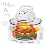 Multi-function Halogen Oven, 12L Halogen Air Fryer with Adjustable Temp & Timer, 1300W Countertop Halogen Oven Air Fryer, Retains Nutrients & Flavours, for Bake Grill Steam Broil Roast BBQ white