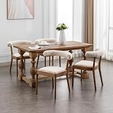 Janoray Wood Dining Chairs Set of 4, Mid Century Modern Living Room Chairs with Unique Curved Open Back Comfy Linen Upholstered Side Chair for Kitchen/Restaurant/Reception, Beige