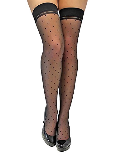 Luxury Divas Black Polka Dot Sheer Thigh High Stockings