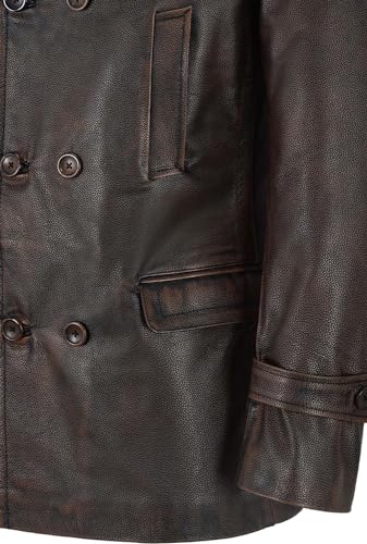 Image of Men's Kriegsmarine German Ww2 Dr Who Reefer Hide Leather Jacket Coat Mens Leather Car Coat