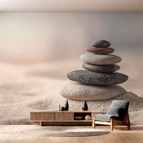 Générique Papier Peint Panoramique Zen Stone, Papier Peint Méditation Fond pour Chambre Wallpaper, Fresque Murale pour Salon Salle Deco Murale, 200x140cm...