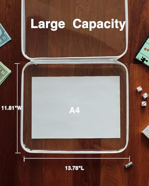 Board Game Storage,Extra Large Clear Hard Shell Case with Zipper, 3 Packs Board Game Organizer and Storage for Games Puzzle Magazine A4 Paper Craft Hobby Art Supplies