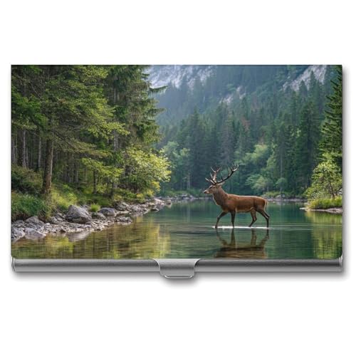 Valley Dense Forests And Water Business Card Holder Pocket Slim Portable Metal Business Card Case