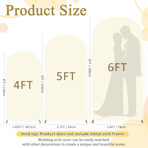 Image of FOTSHARER Ivory Arch Cover Set of 3 Spandex Wedding Backdrop Arch Covers 6FT 5FT 4FT Chiara Arched Stand Cover Stretchy Backdrop for Birthday Party Bridal Baby Shower Graduation Balloon Decorations
