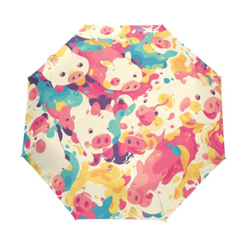 Parapluie pliant automatique anti-UV ultra-léger motif cochons colorés rigolos