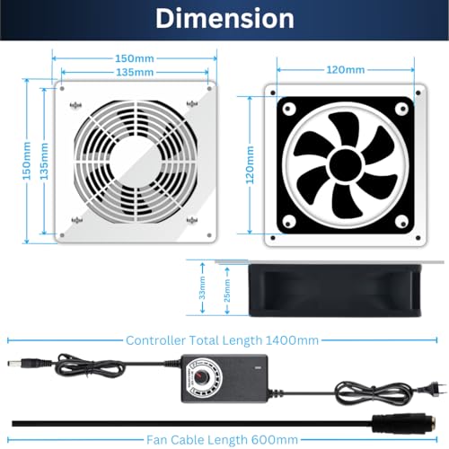 PGSA2Z 120mm Adjustable Speed Cooling Fan with AC Plug, Ideal for Electronics, Home Theater Equipment and Small Spaces - Image 4
