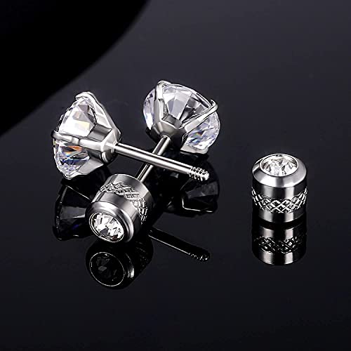 Voluka Titanium Screw Back Pack Of Earrings Cubic Zirconia Studs For Women Men 20G Helix Piercing Post Surgical Stainless Steel Hypoallergenic For Sensitive Ears Simulated Diamond thumb #5