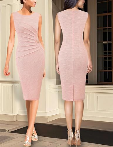 Image of VFSHOW Womens Work Office Business Casual Sleeveless Ruched Elegant Professional Church Cocktail Party Pencil Sheath Dress