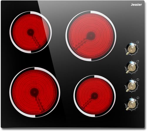 Electric Cooktop 12 Inch - 2 Burner Countertop & Built-in Ceramic Cooktop, Electric Stove Top with Glass Protection Metal Frame, 9 Heating Level, 3000W, 220-240V Hard Wire(No Plug)