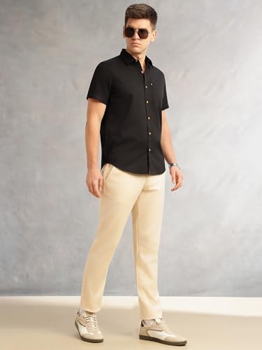 Image of Thomas Scott Men's Premium Slim Fit Casual Shirt | 100% Cotton Twill | Short Sleeves | Spread Collar | Solid Smart Casual Shirt for Men