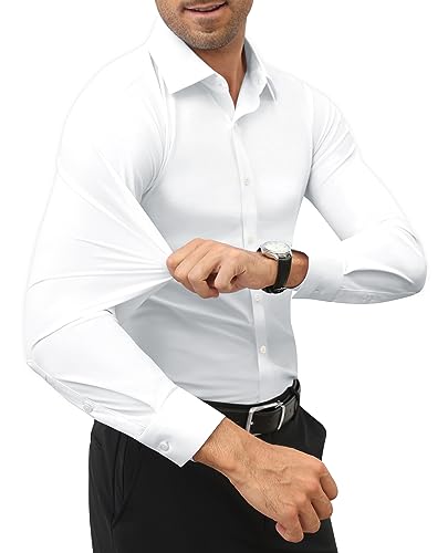 Stretch Mens Dress Shirts Long Sleeve Slim Fit Dress Shirts for Men Muscle Fit Wrinkle Free Button Down Shirt2