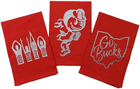 Makinit Gifts Flour Sack Towel Ohio State Buckeyes 3 Piece Tea Towel Set 27 x Red