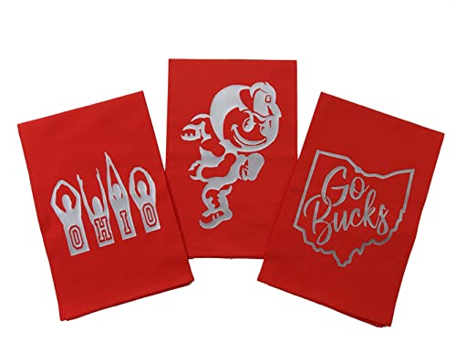 Makinit Gifts Flour Sack Towel Ohio State Buckeyes 3 Piece Tea Towel Set 27 X Red #TOP1