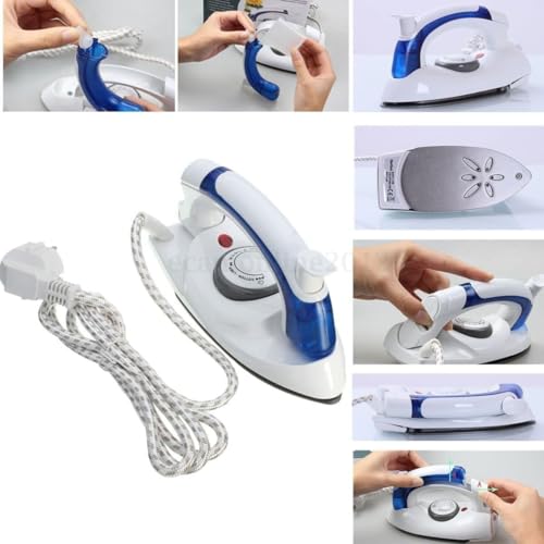 Image of Folding Travel Steam Iron, Portable Mini Dry And Steam Iron With Foldable Handle, Non Stick Soleplate For Clothes, Shirts, Sarees And Garments, Home And Travel Use
