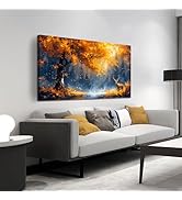 Large Canvas Wall Art for Living Room Gold and Yellow Tree Deer Forest Landscape Picture Framed C...