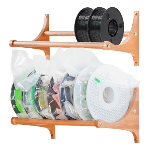 XIFOWE Wooden 3D Printer Filament Storage Rack, Wall Mounted, 5 Shelves, 20 Pound Capacity, Wood Color, 17.17 x 7.68 x 7