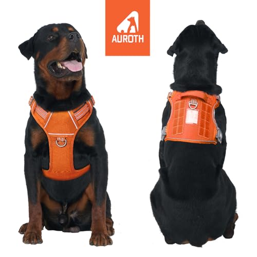 Image of AUROTH Tactical Dog Harness for Large Dogs No Pull Adjustable Pet Harness Reflective K9 Working Training Easy Control Pet Vest Military Service Dog Harnesses Orange XL