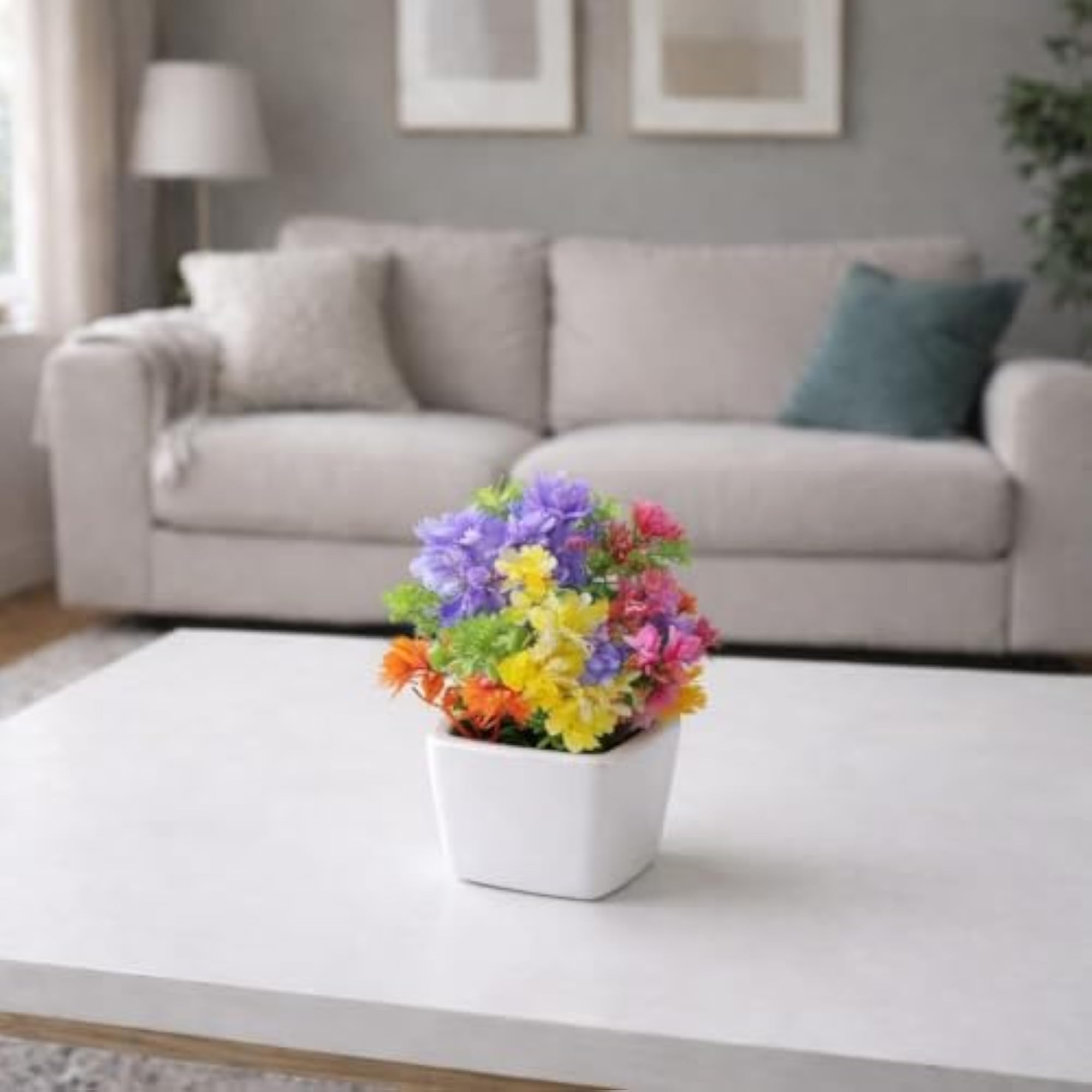 Artificial Plastic Flowers with Pot, Indoor Potted Plants