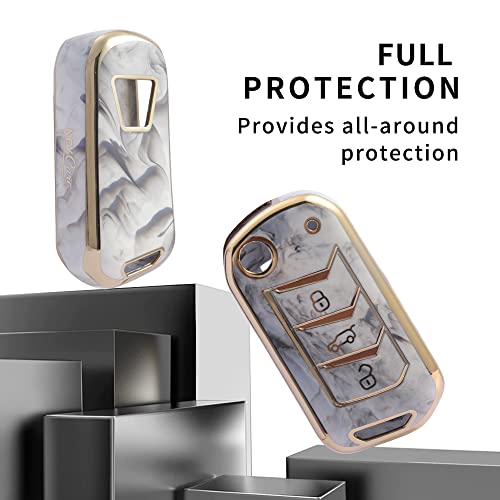 Image of keyzone TPU Key Cover combo compatible for: Mahindra Thar, Bolero, Scorpio, XUV700, XUV400, XUV300, TUV300, Marazzo 3 button flip key (Gold TPU + Marble TPU)