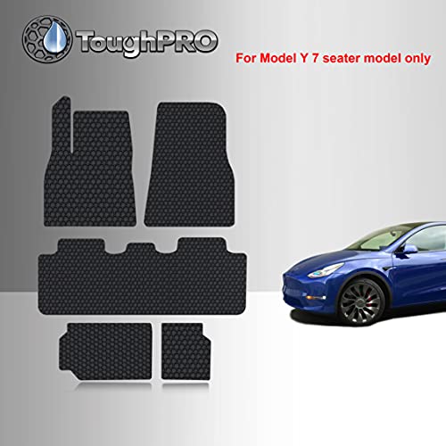 TOUGHPRO Floor Mats Accessories Set (1st + 2nd + 3rd Row) Compatible with Tesla Model Y Long Range 7 Seater All Weather Heavy Duty Custom Fit (Made in USA) Black Rubber 2021 2022 TOUGHPRO Floor Mats Accessories Set (1st + 2nd + 3rd Row) Compatible with Tesla Model Y Long Range 7 Seater All Weather Heavy Duty Custom Fit (Made in USA) Black Rubber 2021 2022