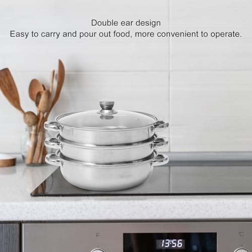 Natudeco Soup Steam Pot 3 Tier Thickened Stainless Steel Multifunctional Steamer 27cm Double Ear Steam Pot with Lid for Vegetables Seafood - Image 5