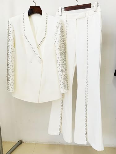 Elegant Beading Embellished Rhinestone 2 Pcs Women Suits Set Blazer＆Pant Evening Party Tuxedos Lapel Wedding Suits Set2