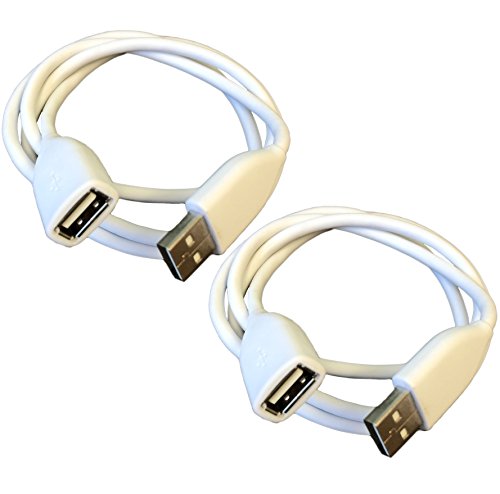 USB 2.0 Male to Female 3 Foot Extension Cable | White 36 inch Extension Cables for phone charger, Tablet, Computer USB Ports - Pack of 2