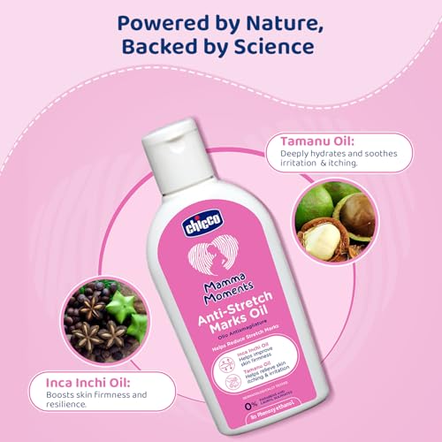 Image of Chicco Mamma Moments Anti-Stretch Marks Oil 100ml | Helps Reduce Stretch Marks | Improve Skin Firmness | No Phenoxyethanol | Dermatologically Tested