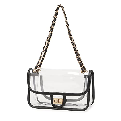 Image of Womens PVC Clear Purse Handbag with Chain Stadium Approved Clear Bag See Through Bag for Working and Concert