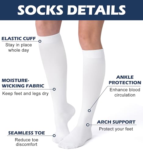 Image of (3 pairs) Compression Socks 20-30 mmHg Long Knee High Socks for Women Men Support Athletic Travel Daily Wear