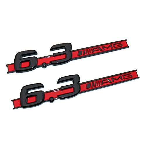 US85 Direct 2X 6.3 AMG Genuine Emblem Fender Left& Right Adhesive Logo Badge Nameplate Decoration Sport for Mercedes-Benz OEM ABS (Red&Black)