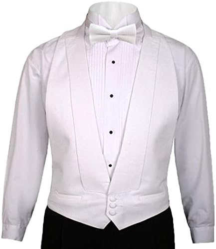 White Cotton Pique Tuxedo Openback(backless) Vest, with White Pique BowTie