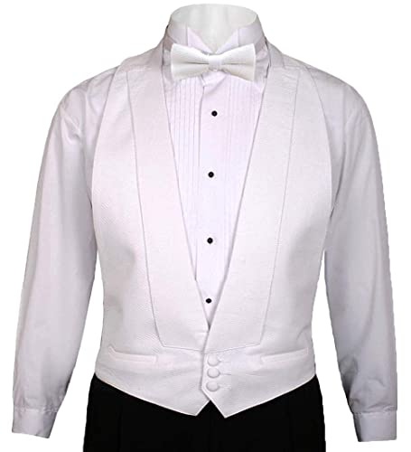 White Cotton Pique Tuxedo Openback(Backless) Vest, with White Pique Bowtie