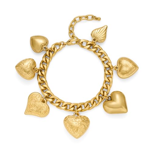 Heart Charm Bracelet for Women Chunky Matte Gold Link Chain Bracelet Vintage White Gold Love Heart Bracelet Fashion Valentines Bracelet