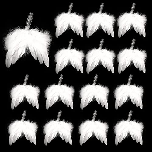 Yountor 15PCS Angel Feather Wings Ornament White Angel Wing Ornament for Crafts Christmas Tree Mini Hanging Angel Wings Ornament for Christmas Tree Decor Weeding Party (15, White)