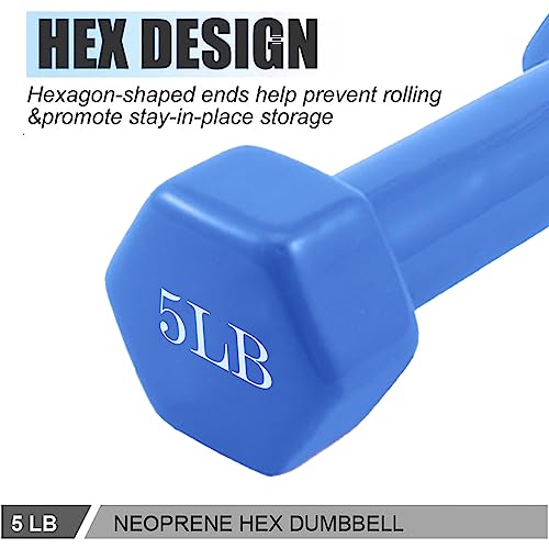 Jungaha 5 Lb Dumbbells Set Of 2, Hand Weights Neoprene Coated Free Weights Hex Shaped Small Dumb Bell Pair For Women Men Home Gym Fitness Workout Exercise Strength Training Equipment #TOP2