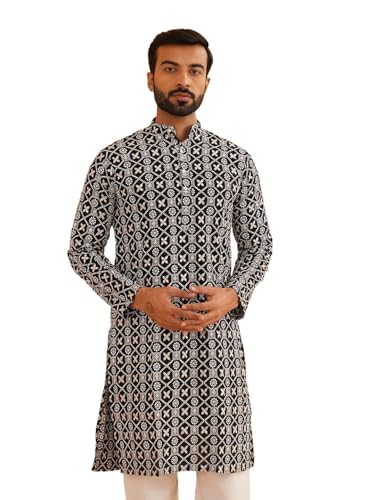 Image of SOJANYA (Since 1958 Men's Embroidered Sequinned Cotton Long Kurta