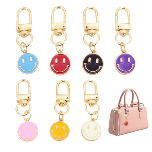 KRFWGUU 7 Pièces Porte-Clés Du Smiley En Émail 7 Styles Porte-Clés Mignon En Alliage Avec Des Charmes De Sourire Pendentif De Sac Pour Femme Décoratif