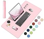 BLESWIN Non-Slip Desk Mat, Natural Cork & Leather Desk Pad, Waterproof Large Mouse Pad, Easy Clean Laptop Mat for Desk, Desk Table Protector Mat, Pink Mouse Pad for Office/Home/Detor (60x34CM)
