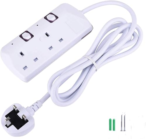 Anhoyo Extension Lead with Individual Switches, 13Amp Extension Cord Surge Protected Extension Cable with Indicator Lights, Wall Mounted, UKCA/CE Listed, White (2Way-1.8M)