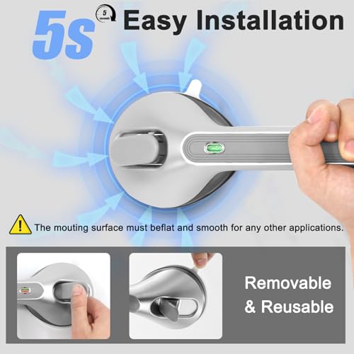 Newthinking Maniglia Lunga A Ventosa Per Bagno, Maniglia Doccia A Ventosa Da 40,6 Cm Con Indicatore, Maniglia Portatile Di Sicurezza A Ventosa Per La Mobilità Per Anziani Disabili (2, Argento) - 3