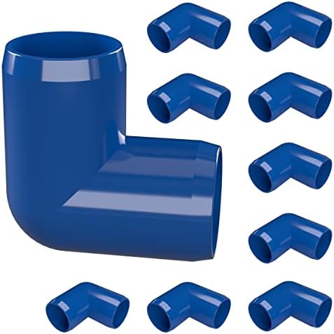 FORMUFIT 1/2” 90 Degree Elbow Furniture Grade PVC Fitting in Blue, Made in USA, UV-Resistant, Impact-Proof, 0.840” Actual Socket Diameter (Pack of 10) - F01290E-BL-10