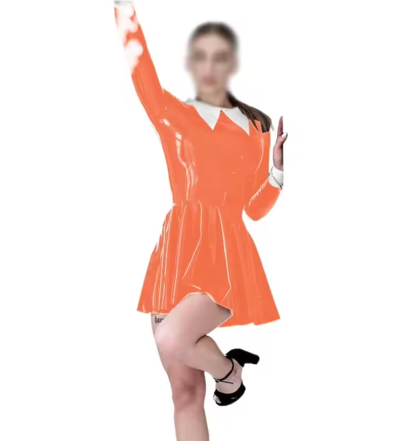 Kołnierz z klapą Wetlook długi rękaw linia A plisowana mini sukienka PVC odzież klubowa odzież damska personalizacja