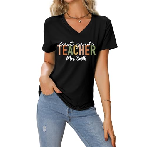 Custom Teacher Shirt for Women Personalized Teacher Tshirts with Name & Grade Customized Back to School Graphic Tee 5